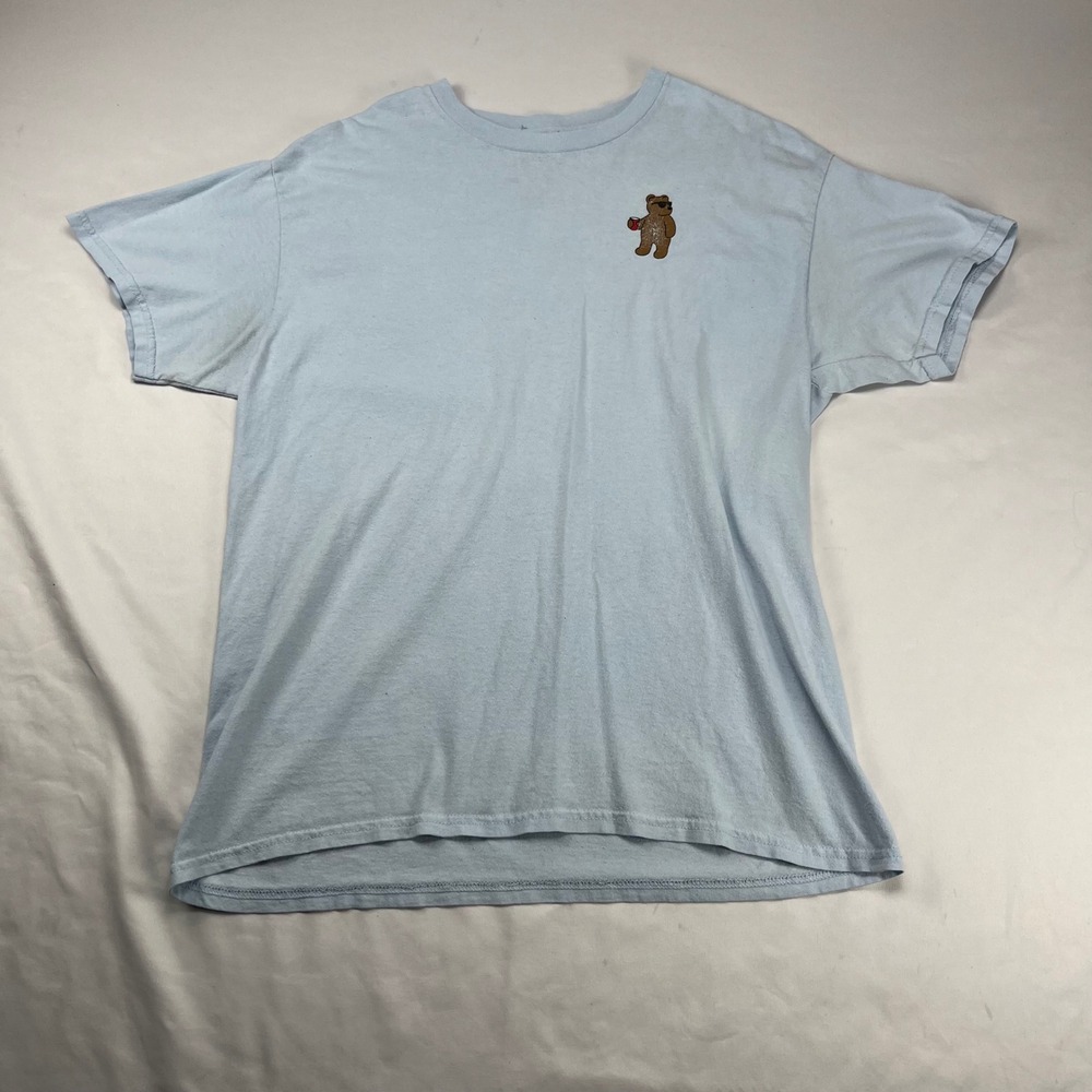 Riot Society‎ Mens Party Bear Graphic T-Shirt Light Blue LG Cotton Short Sleeve
